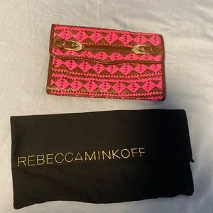 Rebecca Minkoff hot pink and brown clutch. Never worn. Dust bag included